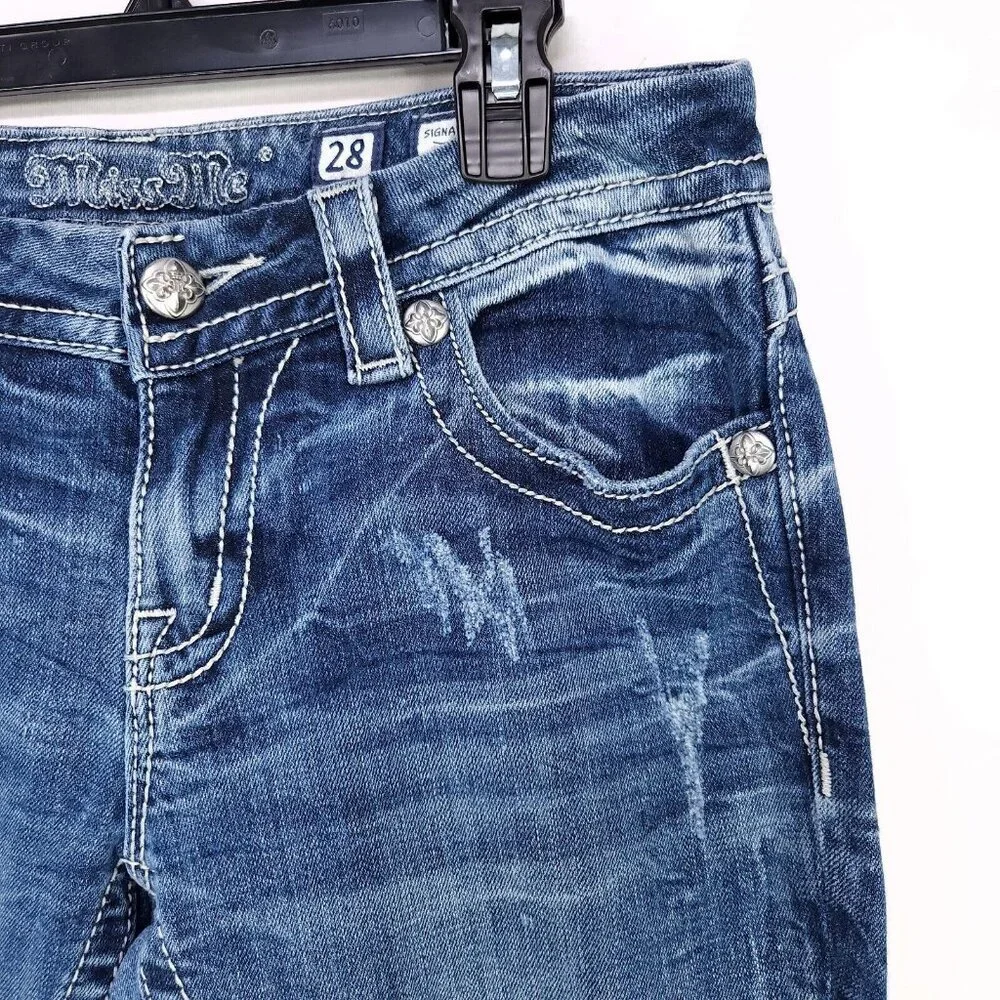 Miss Me Jeans Women Size 28 Blue Signature Rise Boot Stretch Thick Stitch_11